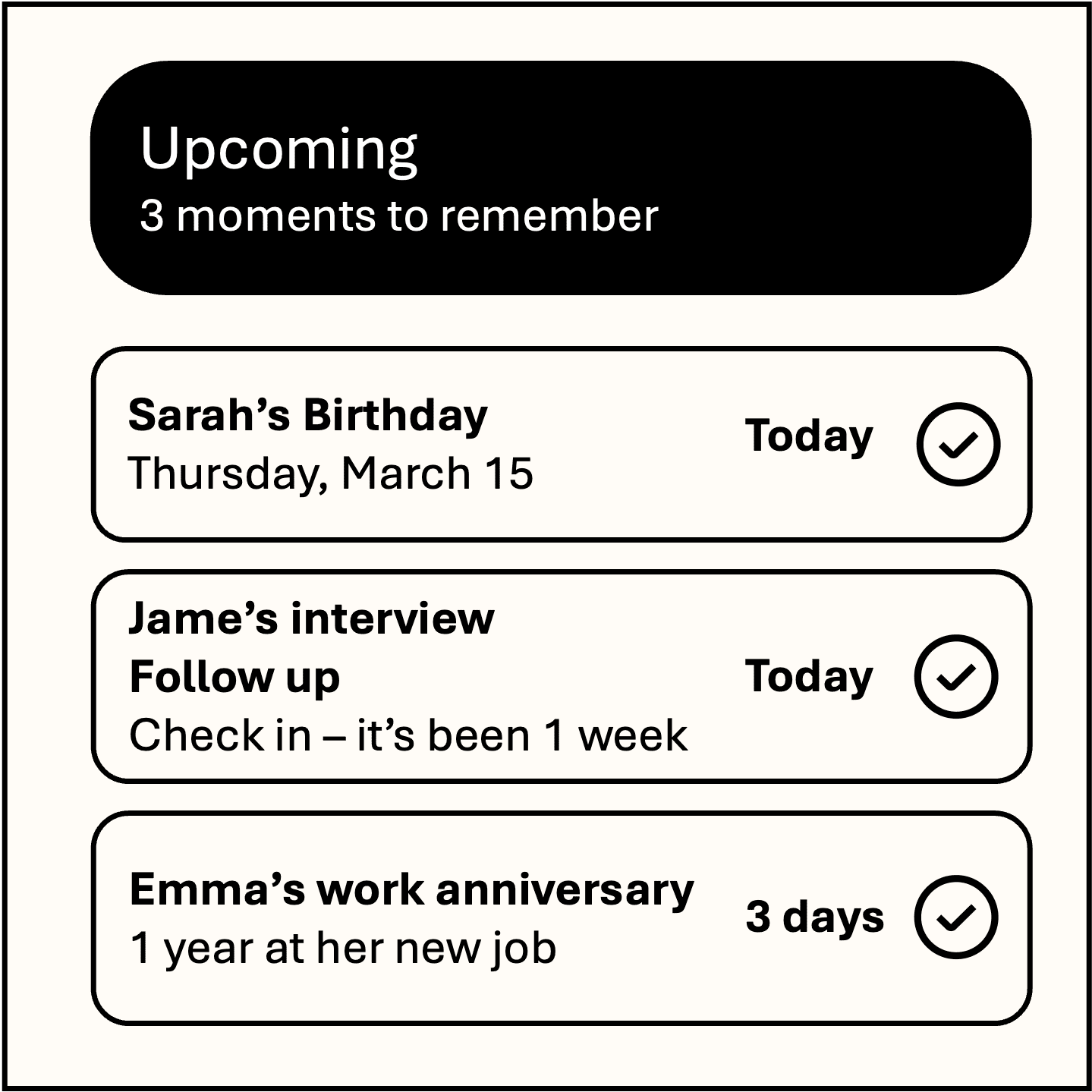 Upcoming reminders